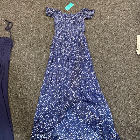 Tiare hawaii polka dot blue and white maxi dress with a cross over TAGS ON!! - Picture 1 of 4